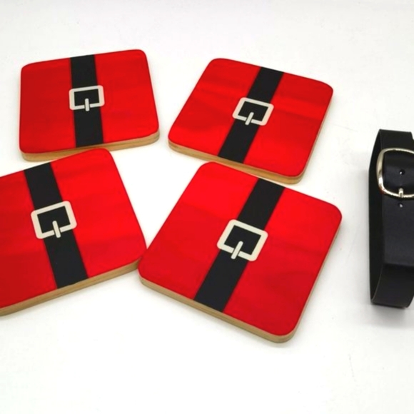 Set of Four Santa Belt Coasters - Holiday Decor - Christmas - Picture 2 of 2